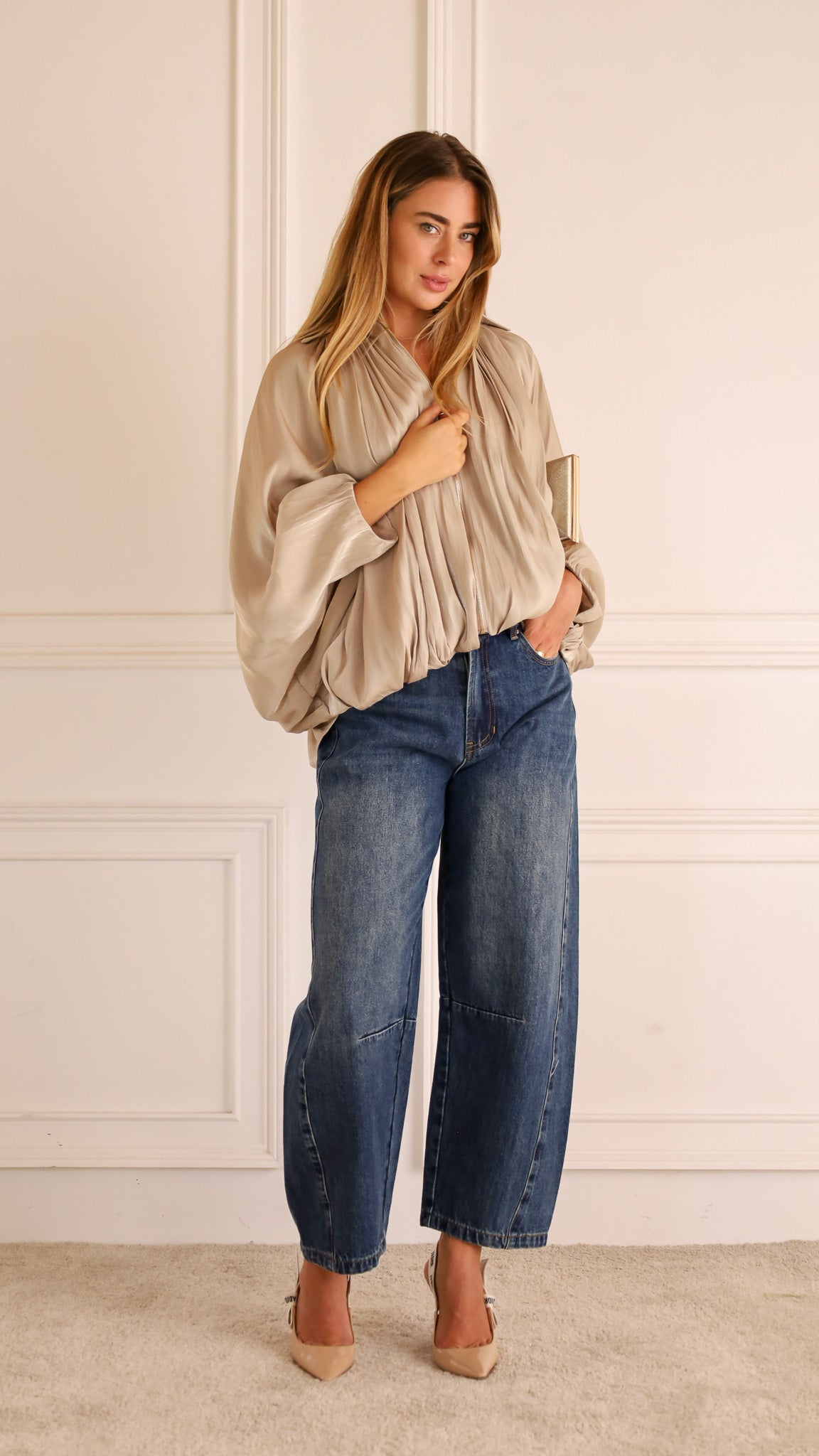 Lumelle - Pleated Satin Look Zip Jacket — view 4 of 10