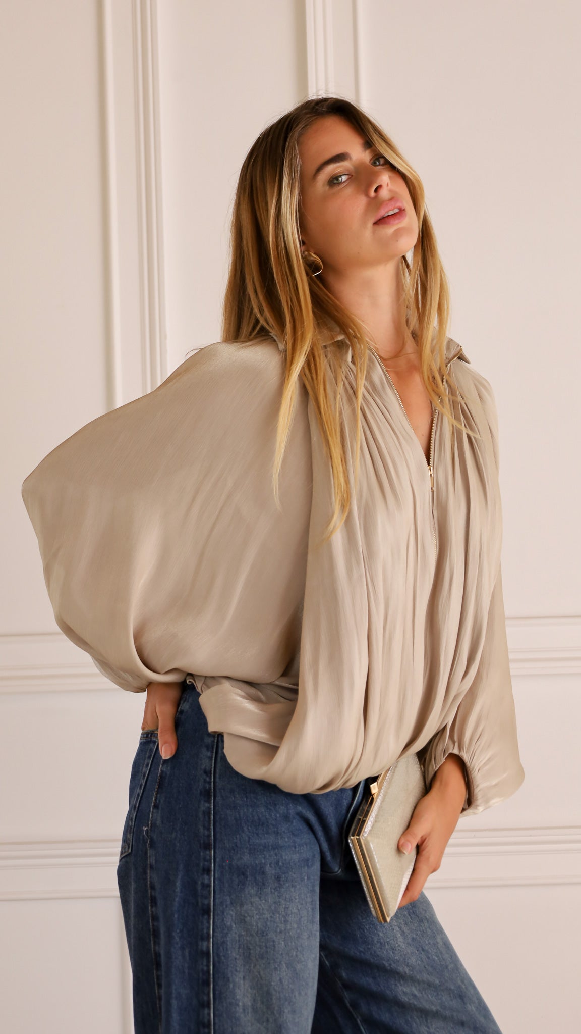 Lumelle - Pleated Satin Look Zip Jacket — view 7 of 10