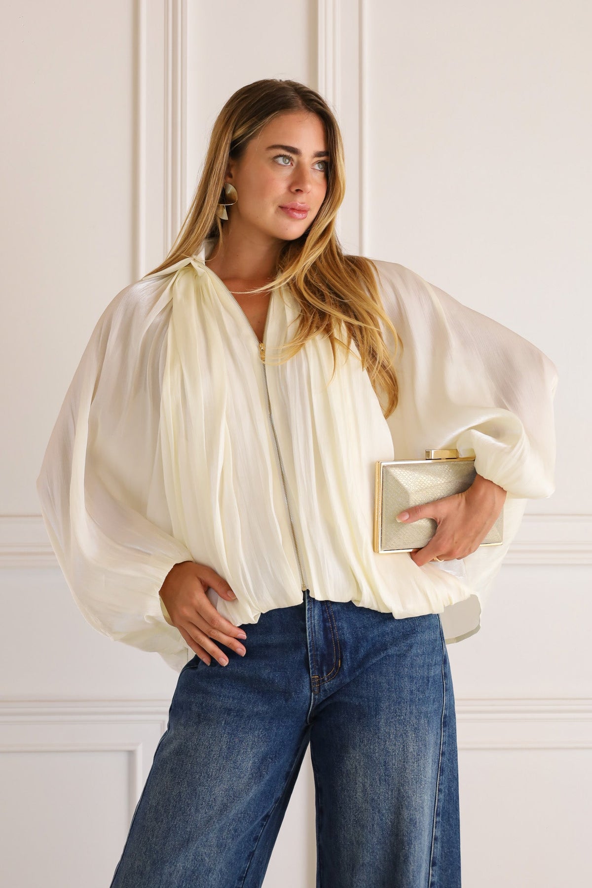 Lumelle - Pleated Satin Look Zip Jacket — view 9 of 10