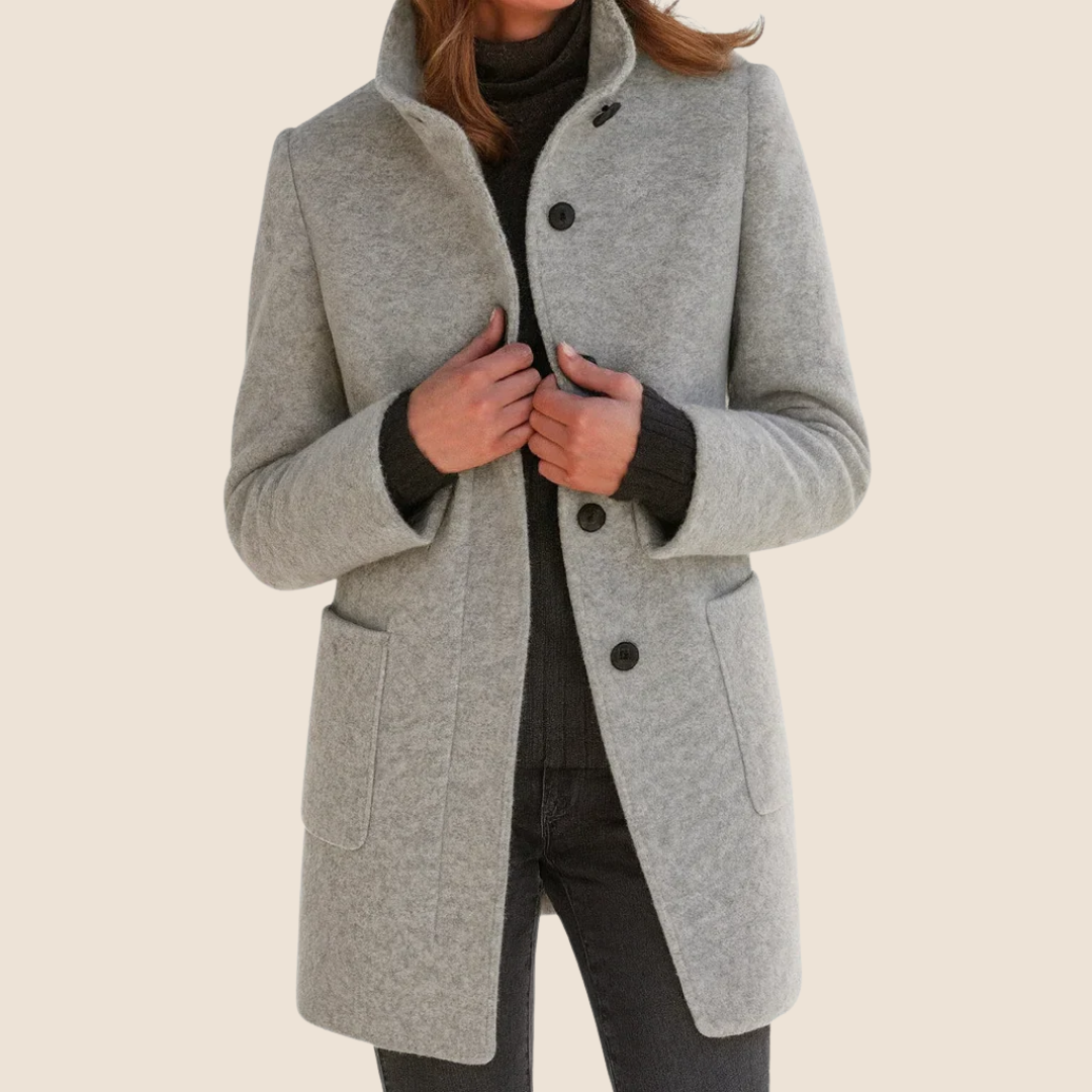 Marbrelle - Tailored Button Front Coat Cool Weather Layering