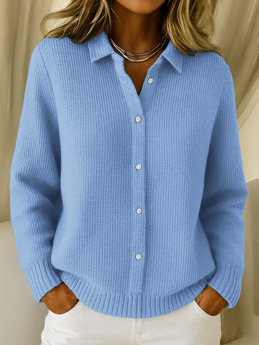 Wrenlow - Collared Oversized Knit Cardigan Cooler Weather Layering