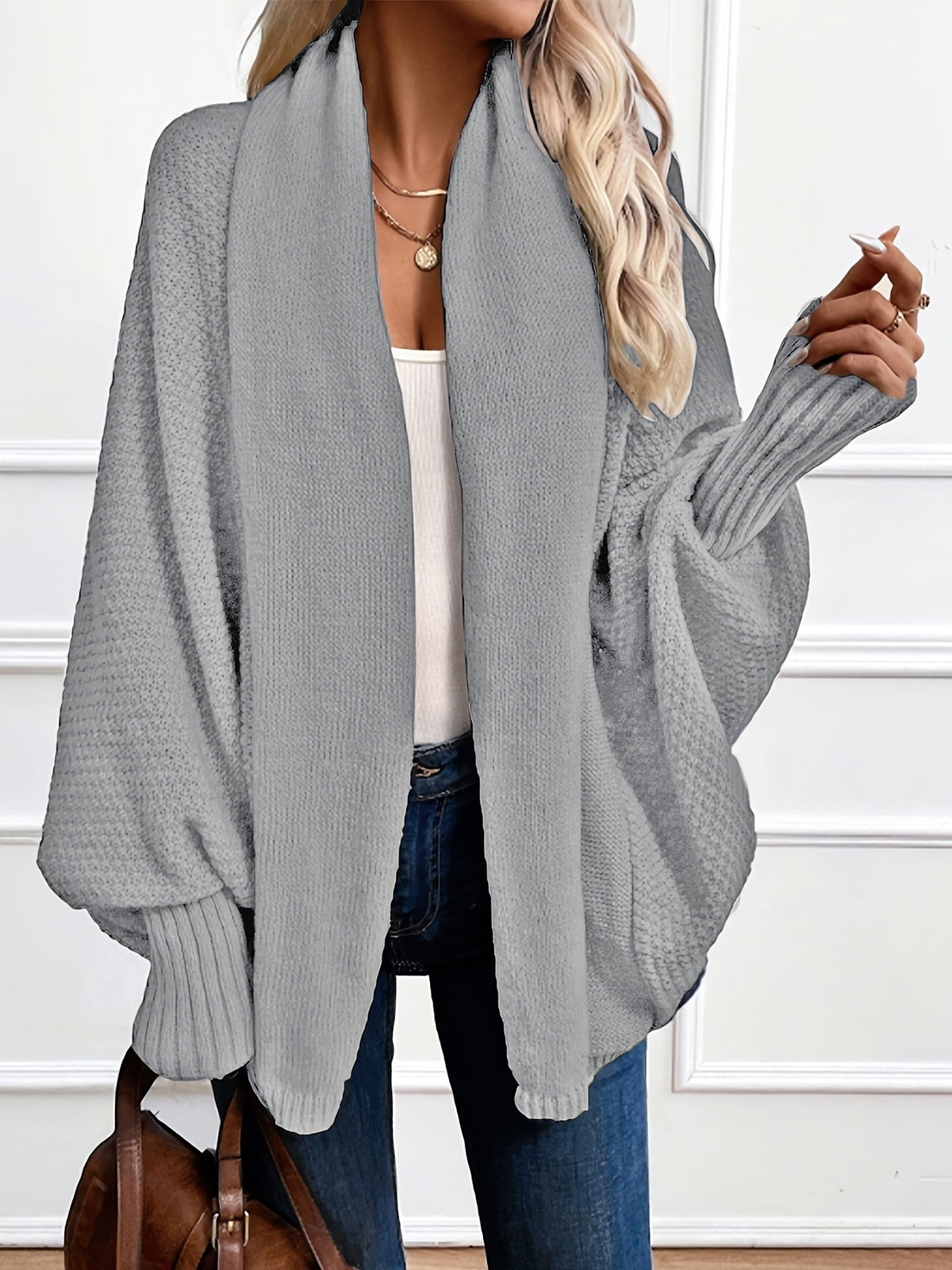 Dravena - Draped Shawl Collar Batwing Cardigan — view 4 of 10