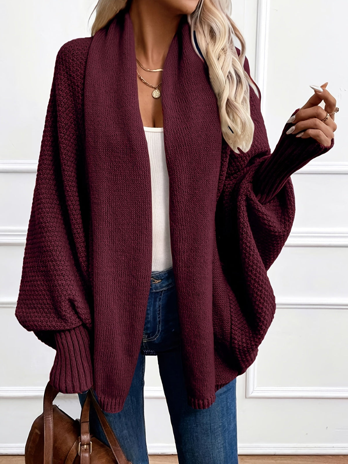 Dravena - Draped Shawl Collar Batwing Cardigan — view 7 of 10