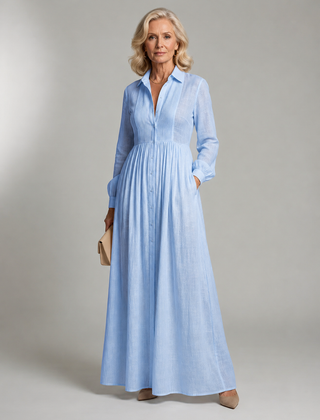 Marleigh - Long Button Front Shirt Dress Day To Evening