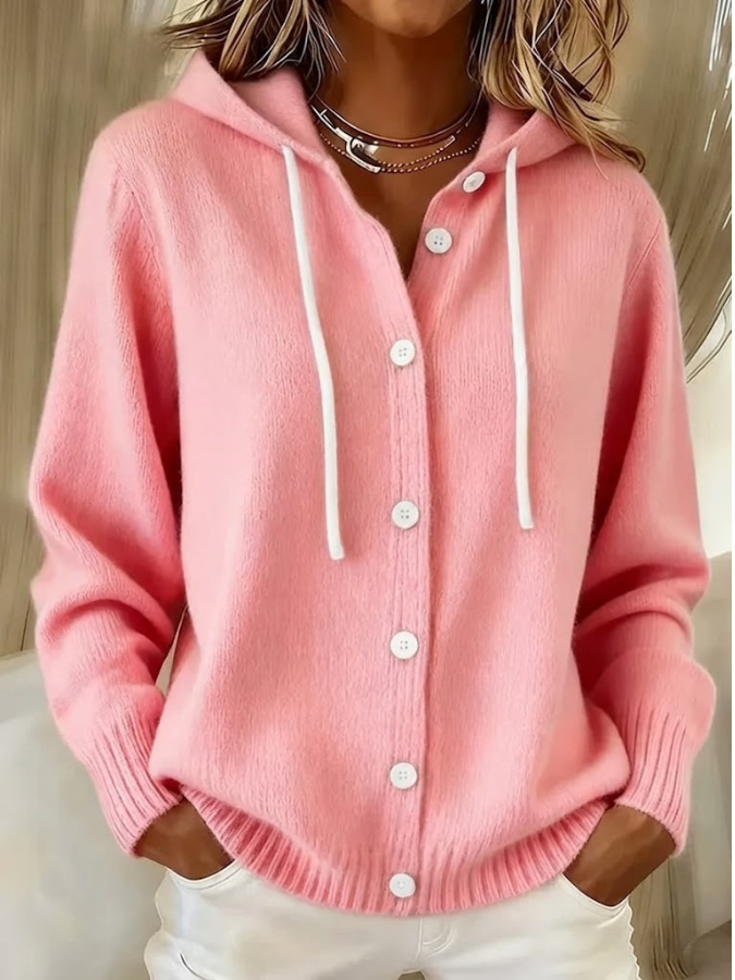 Aldrena - Hooded Long Sleeve Knit Cardigan