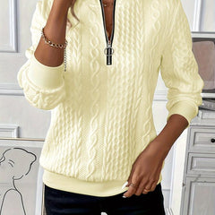 Marlowette - Cable Knit Zip Neck Sweater Cold Weather Wear — view 10 of 10