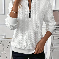 Marlowette - Cable Knit Zip Neck Sweater Cold Weather Wear — view 5 of 10