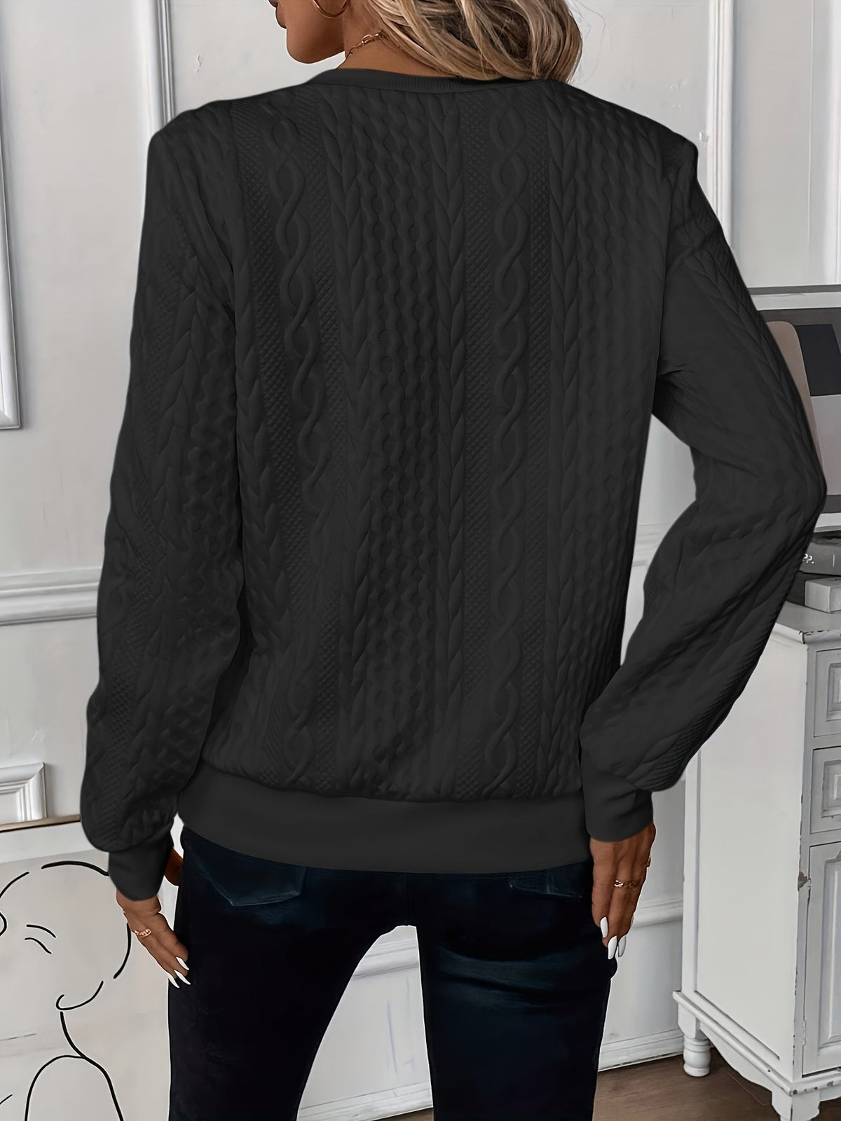 Marlowette - Cable Knit Zip Neck Sweater Cold Weather Wear — view 8 of 10