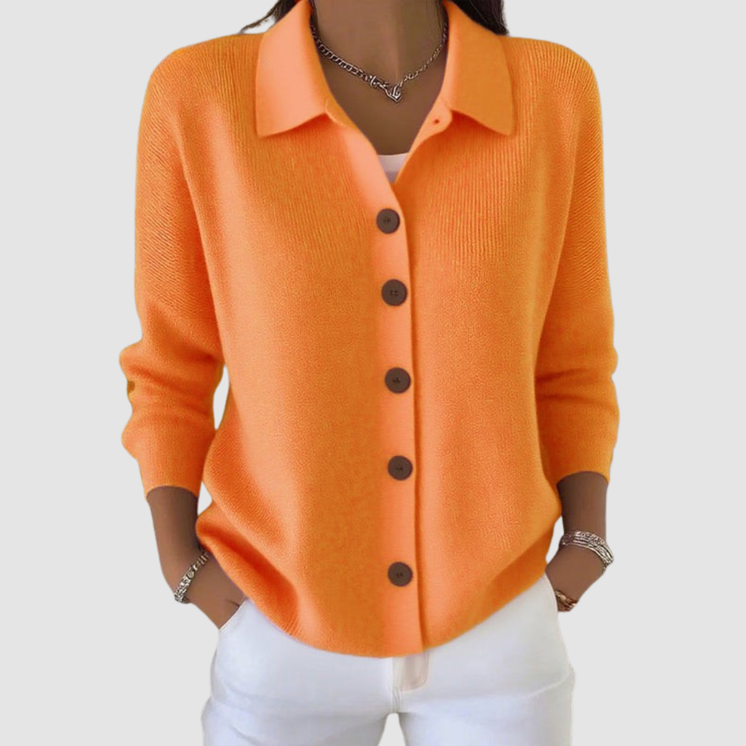 Marlowine - Collared Button Front Knit Cardigan