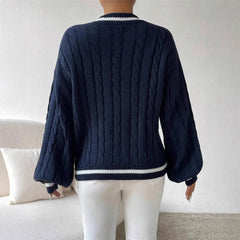 Marnelle - Cable Knit V-Neck Pullover Sweater Everyday Wear — view 2 of 6