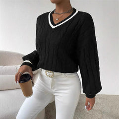 Marnelle - Cable Knit V-Neck Pullover Sweater Everyday Wear — view 4 of 6