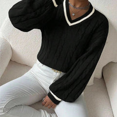 Marnelle - Cable Knit V-Neck Pullover Sweater Everyday Wear — view 6 of 6