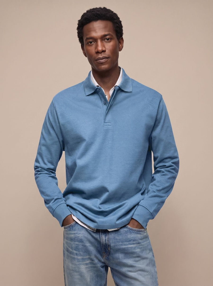 Cassell - Long-Sleeve Cotton Polo Smart Casual Wear — view 2 of 10