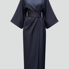 Meridine - Belted Midi Dress Elbow Length Sleeves
