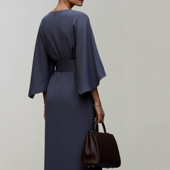 Meridine - Belted Midi Dress Elbow Length Sleeves — view 10 of 10