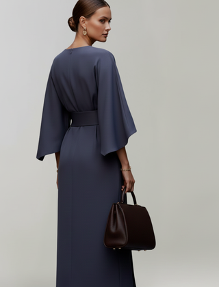 Meridine - Belted Midi Dress Elbow Length Sleeves — view 10 of 10