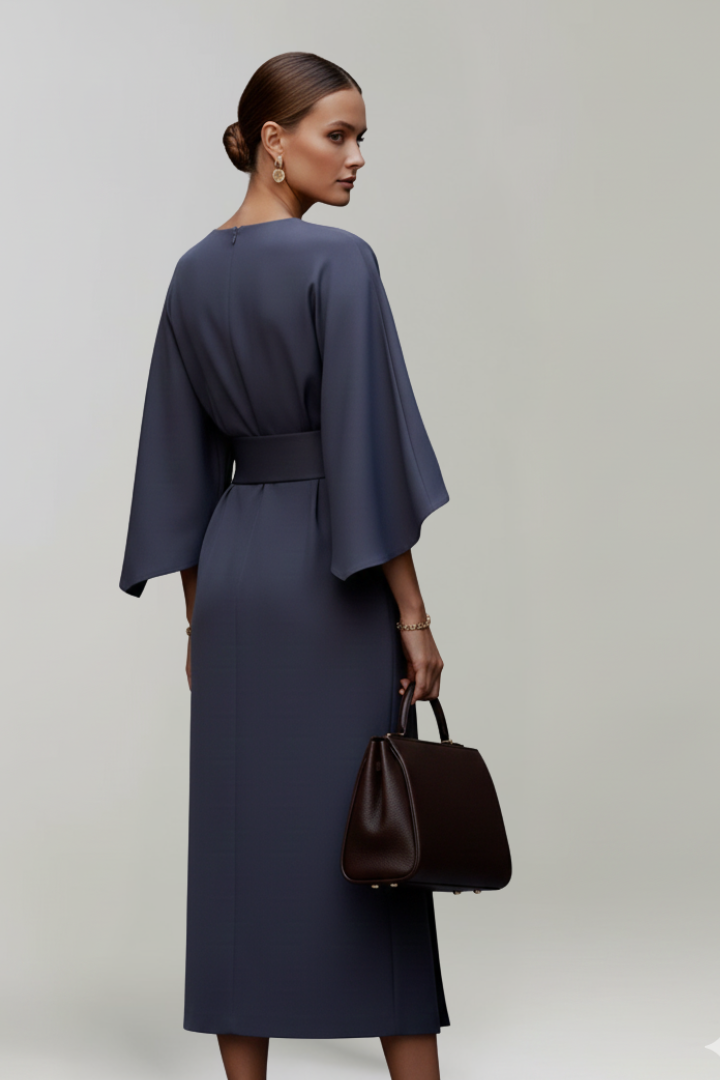 Meridine - Belted Midi Dress Elbow Length Sleeves — view 10 of 10