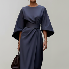 Meridine - Belted Midi Dress Elbow Length Sleeves — view 2 of 10