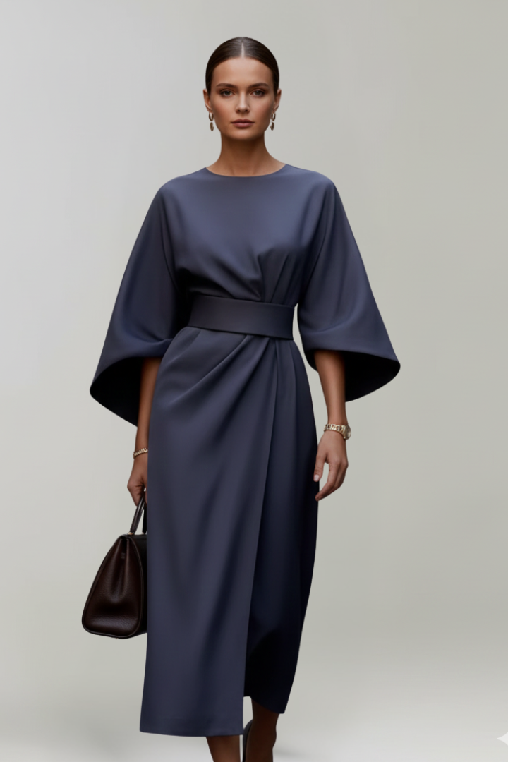 Meridine - Belted Midi Dress Elbow Length Sleeves — view 2 of 10