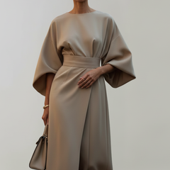Meridine - Belted Midi Dress Elbow Length Sleeves — view 3 of 10