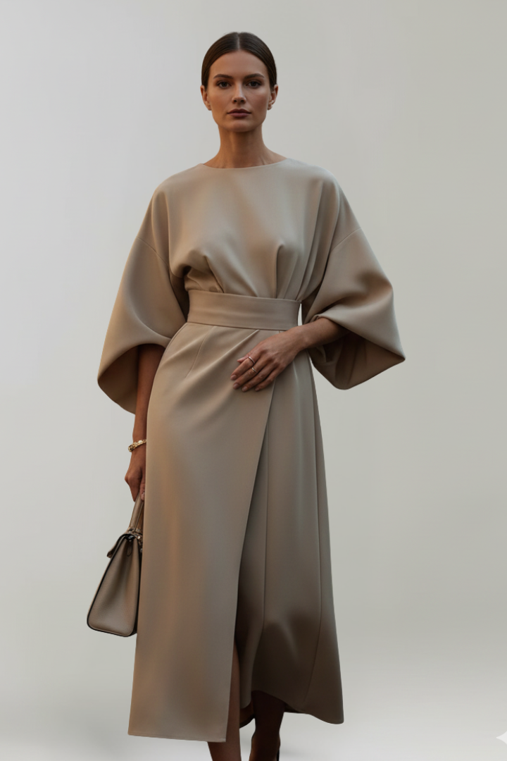 Meridine - Belted Midi Dress Elbow Length Sleeves — view 3 of 10