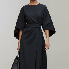 Meridine - Belted Midi Dress Elbow Length Sleeves — view 4 of 10
