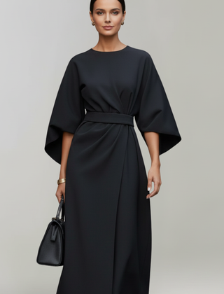 Meridine - Belted Midi Dress Elbow Length Sleeves — view 4 of 10