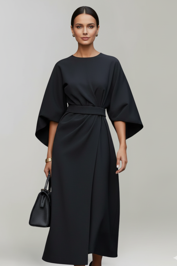 Meridine - Belted Midi Dress Elbow Length Sleeves — view 4 of 10