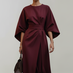Meridine - Belted Midi Dress Elbow Length Sleeves — view 5 of 10