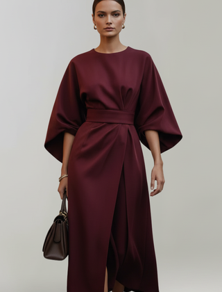Meridine - Belted Midi Dress Elbow Length Sleeves — view 5 of 10
