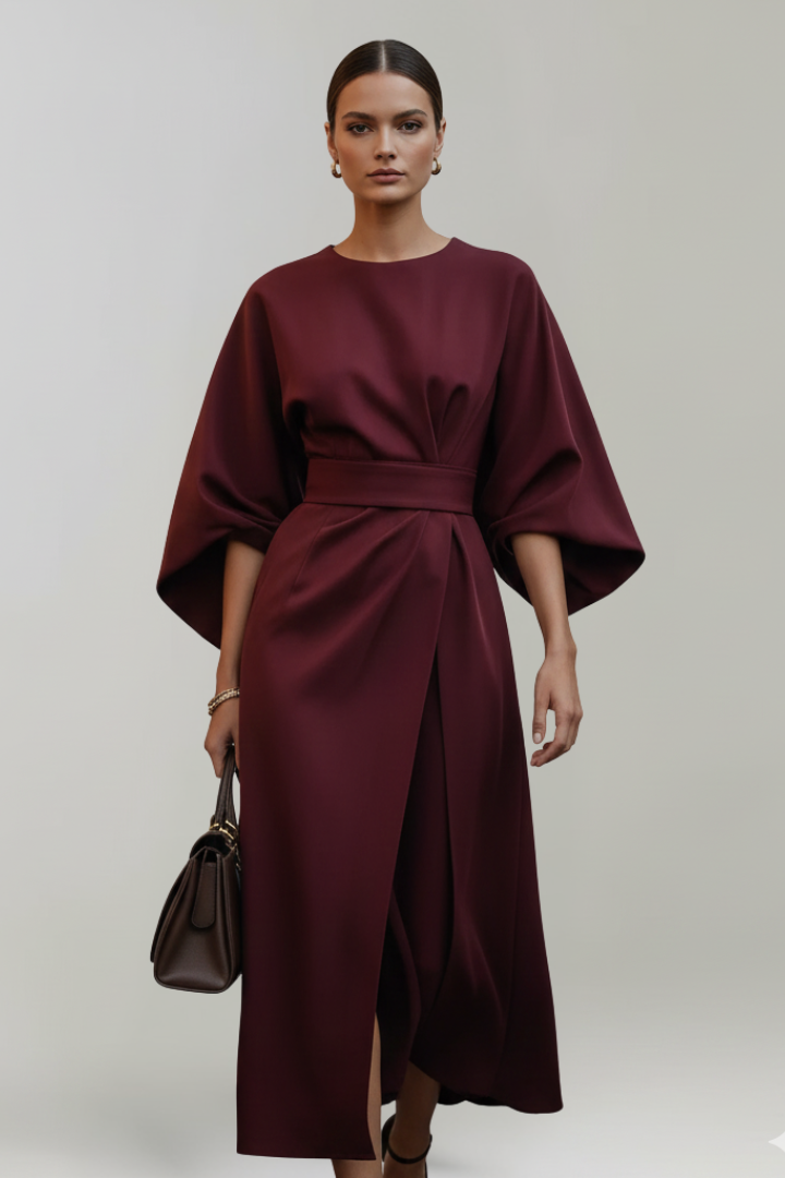 Meridine - Belted Midi Dress Elbow Length Sleeves — view 5 of 10