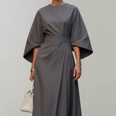 Meridine - Belted Midi Dress Elbow Length Sleeves — view 6 of 10