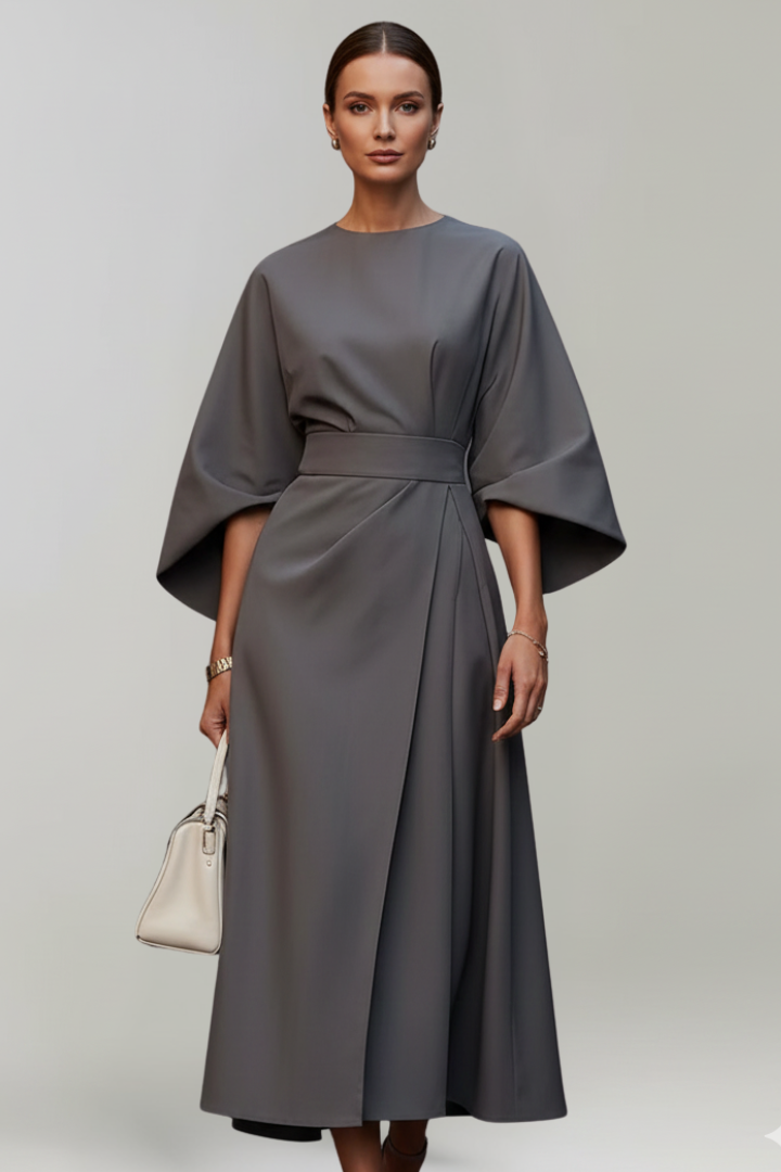 Meridine - Belted Midi Dress Elbow Length Sleeves — view 6 of 10