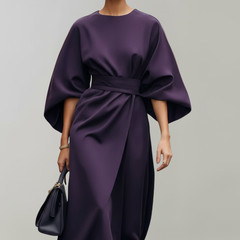 Meridine - Belted Midi Dress Elbow Length Sleeves — view 7 of 10
