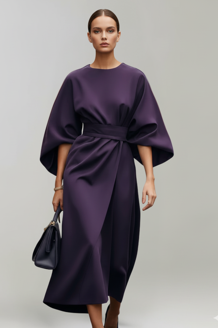 Meridine - Belted Midi Dress Elbow Length Sleeves — view 7 of 10