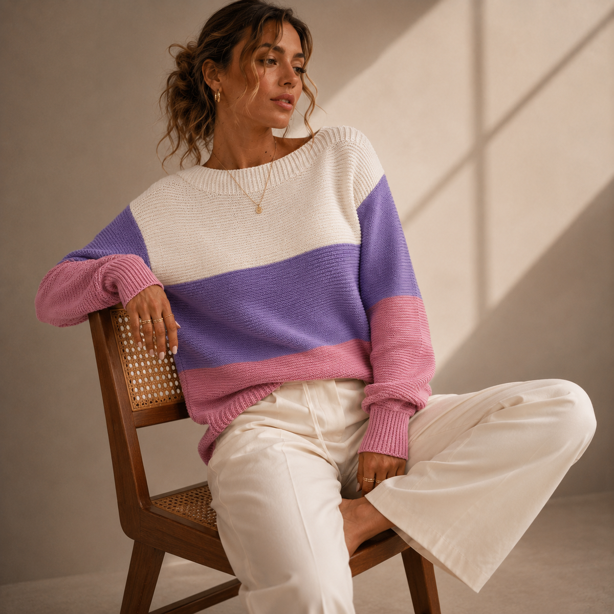 Palenza - Oversized Colour-Block Knit Sweater Everyday Wear — view 2 of 7
