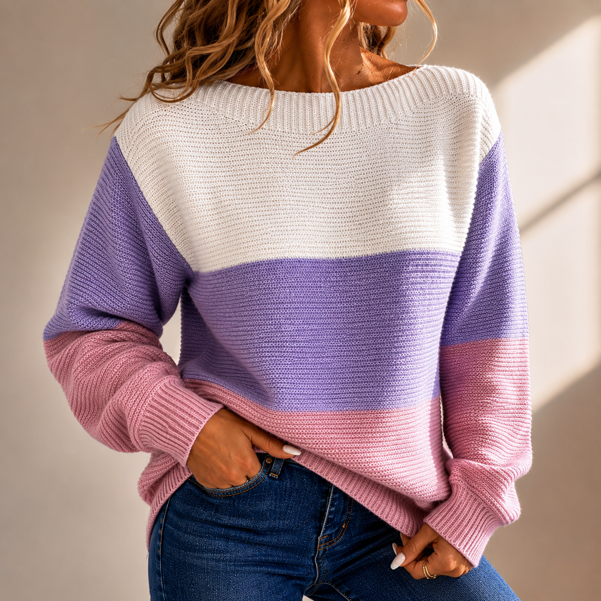 Palenza - Oversized Colour-Block Knit Sweater Everyday Wear — view 5 of 7