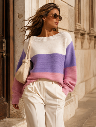 Palenza - Oversized Colour-Block Knit Sweater Everyday Wear — view 6 of 7