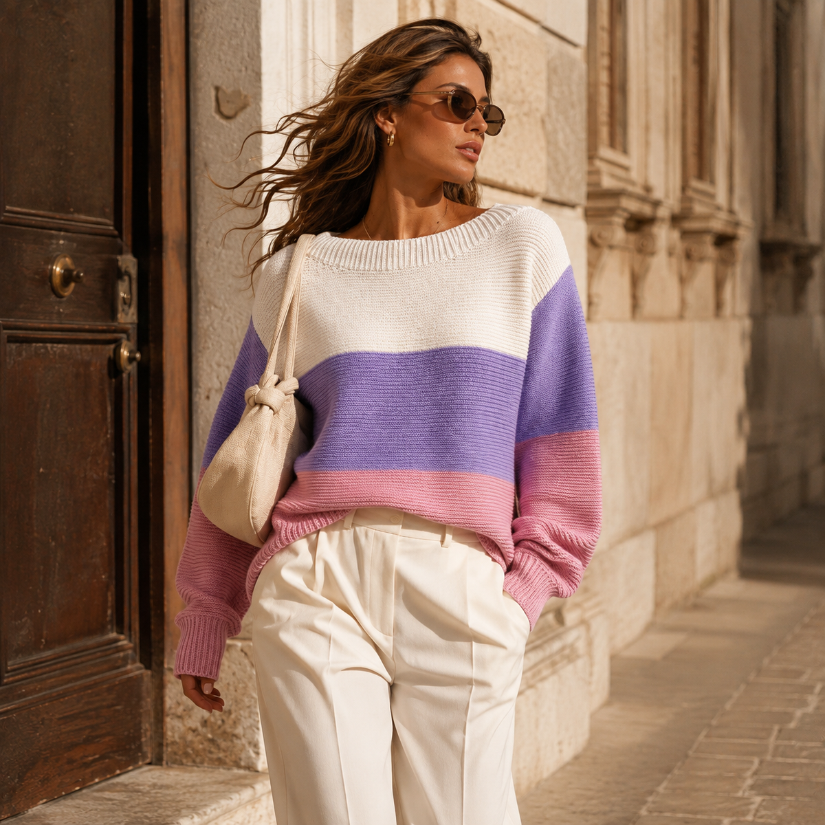 Palenza - Oversized Colour-Block Knit Sweater Everyday Wear — view 6 of 7