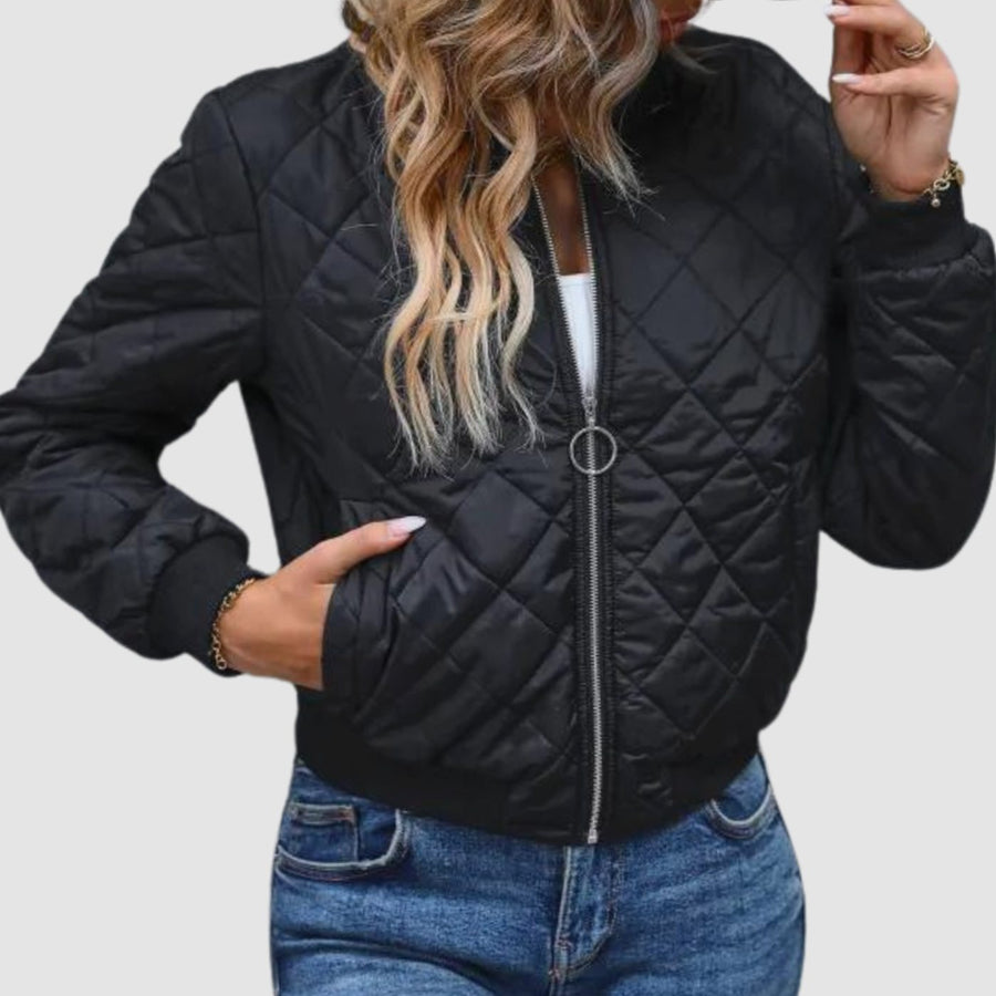 Quiletta - Quilted Cropped Bomber Jacket Transitional Layering