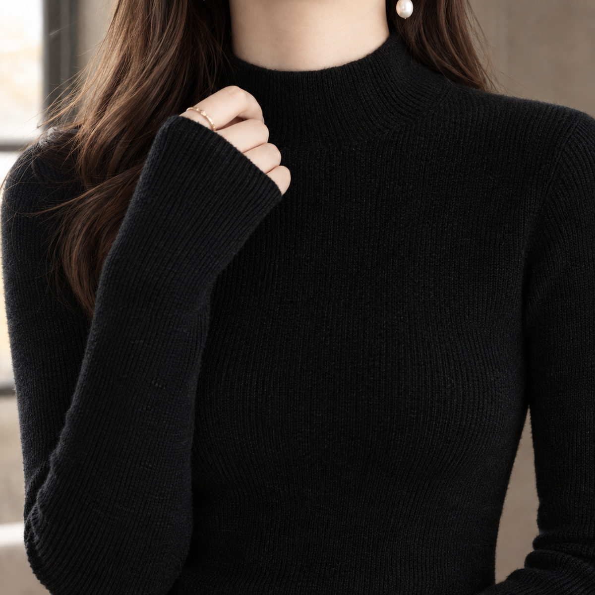 Rivenna - Ribbed Cashmere Mock Neck Sweater Everyday Layering — view 2 of 7