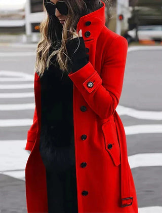 Cassenoir - Belted Stand Collar Maxi Trench Coat