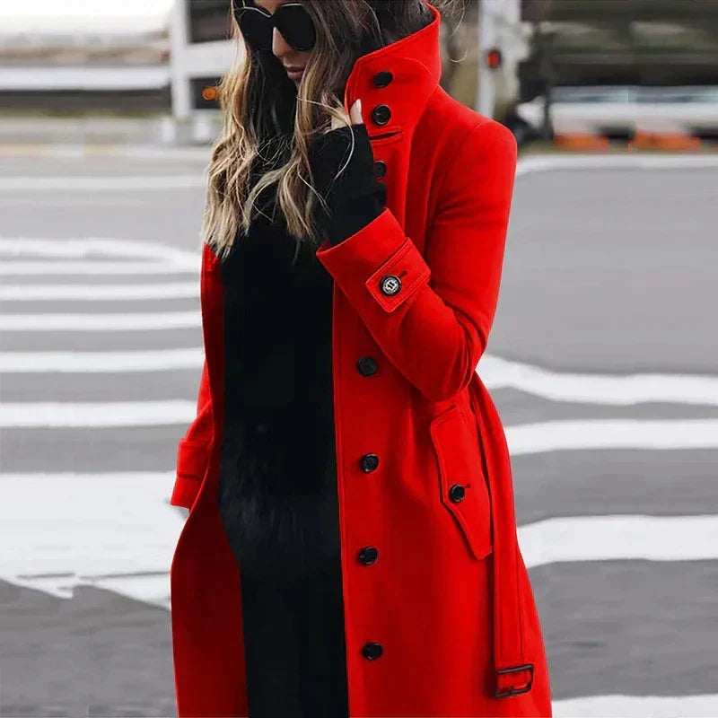 Cassenoir - Belted Stand Collar Maxi Trench Coat