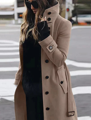 Cassenoir - Belted Stand Collar Maxi Trench Coat — view 2 of 4