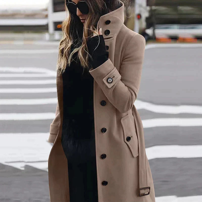 Cassenoir - Belted Stand Collar Maxi Trench Coat — view 2 of 4