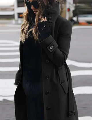 Cassenoir - Belted Stand Collar Maxi Trench Coat — view 3 of 4