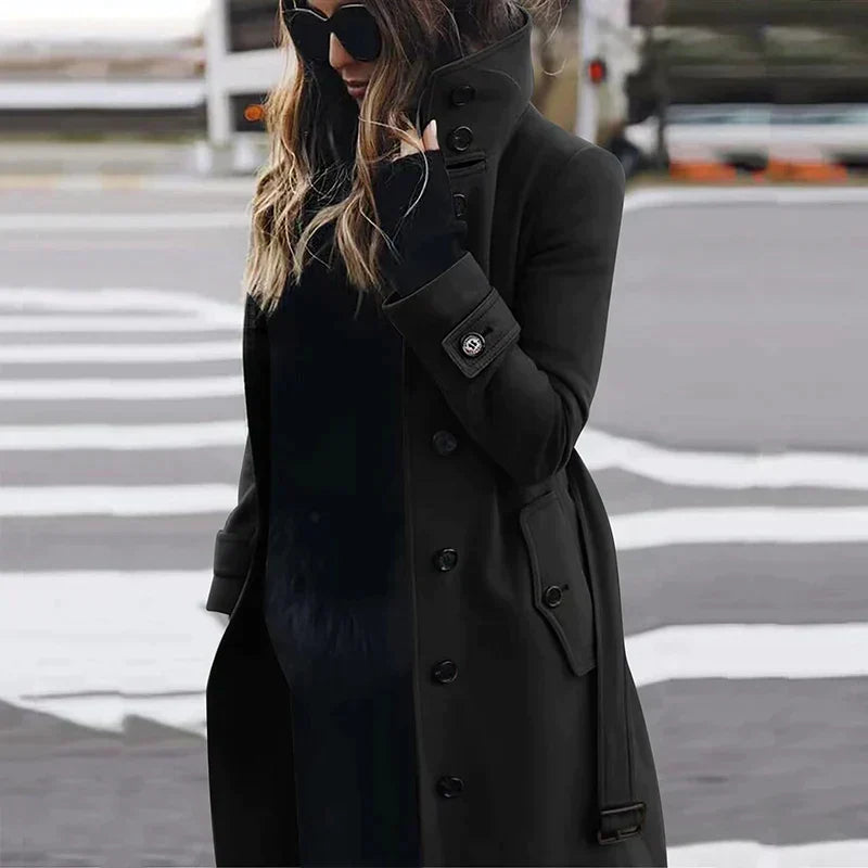 Cassenoir - Belted Stand Collar Maxi Trench Coat — view 3 of 4