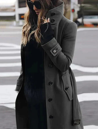Cassenoir - Belted Stand Collar Maxi Trench Coat — view 4 of 4