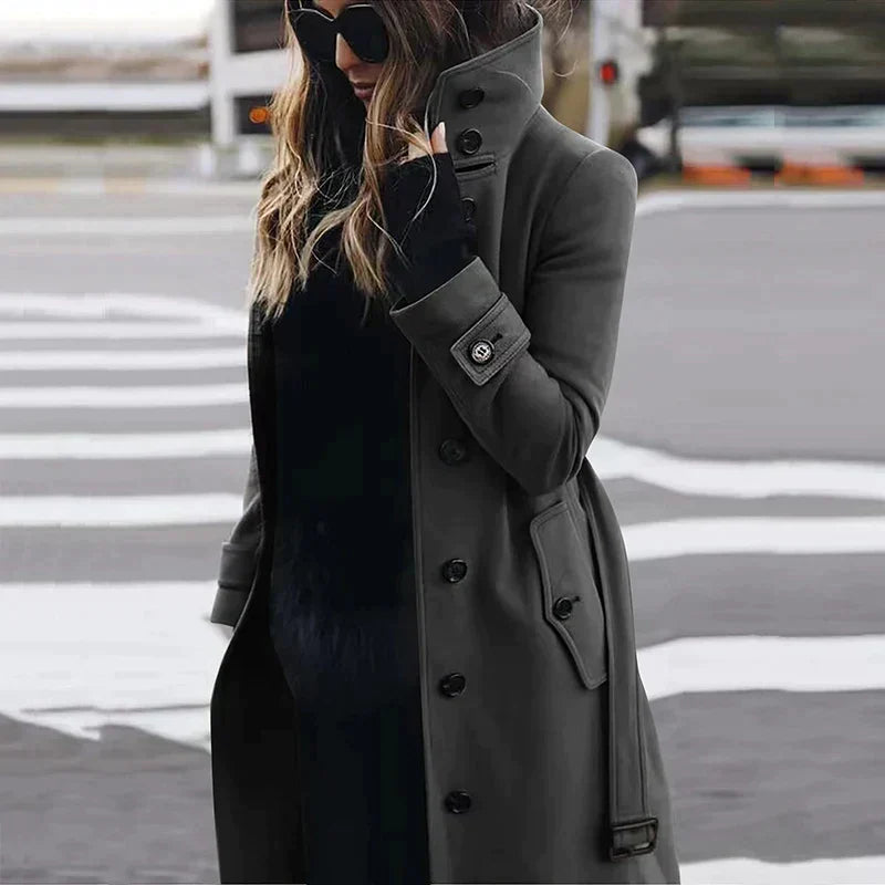 Cassenoir - Belted Stand Collar Maxi Trench Coat — view 4 of 4
