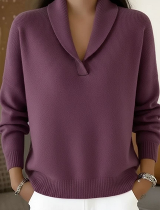 Solenne - Draped Collar Knit Top Everyday Layering — view 6 of 8